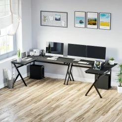 Brand new ✨ HOMCOM 61 Inch Modern Reversible L Shaped Home Office Desk Computer Laptop Table Gaming Desk Corner Workstation with CPU Stand Space Saving Black ✨ -BTSE Shop homcom 61 inch modern reversible l shaped home office desk computer laptop table gaming desk corner workstation with cpu stand space saving black14225359 a02NOWA