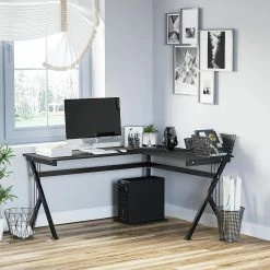 Brand new ✨ HOMCOM 61 Inch Modern Reversible L Shaped Home Office Desk Computer Laptop Table Gaming Desk Corner Workstation with CPU Stand Space Saving Black ✨ -BTSE Shop homcom 61 inch modern reversible l shaped home office desk computer laptop table gaming desk corner workstation with cpu stand space saving black14225359 a03NOWA