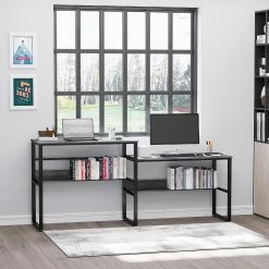 Deals 🧨 HOMCOM 86 Inch Two Person Desk Double Computer Table Writing Desk with Open Shelves Long Storage Workstation for Home Office Black and Grey ✨ 9 Deals 🧨 HOMCOM 86 Inch Two Person Desk Double Computer Table Writing Desk with Open Shelves Long Storage Workstation for Home Office Black and Grey ✨ -BTSE Shop homcom 86 inch two person desk double computer table writing desk with open shelves long storage workstation for home office black and grey14225322 a03NOWA