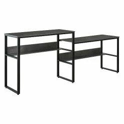 Deals ๐งจ HOMCOM 86 Inch Two Person Desk Double Computer Table Writing Desk with Open Shelves Long Storage Workstation for Home Office Black and Grey โจ