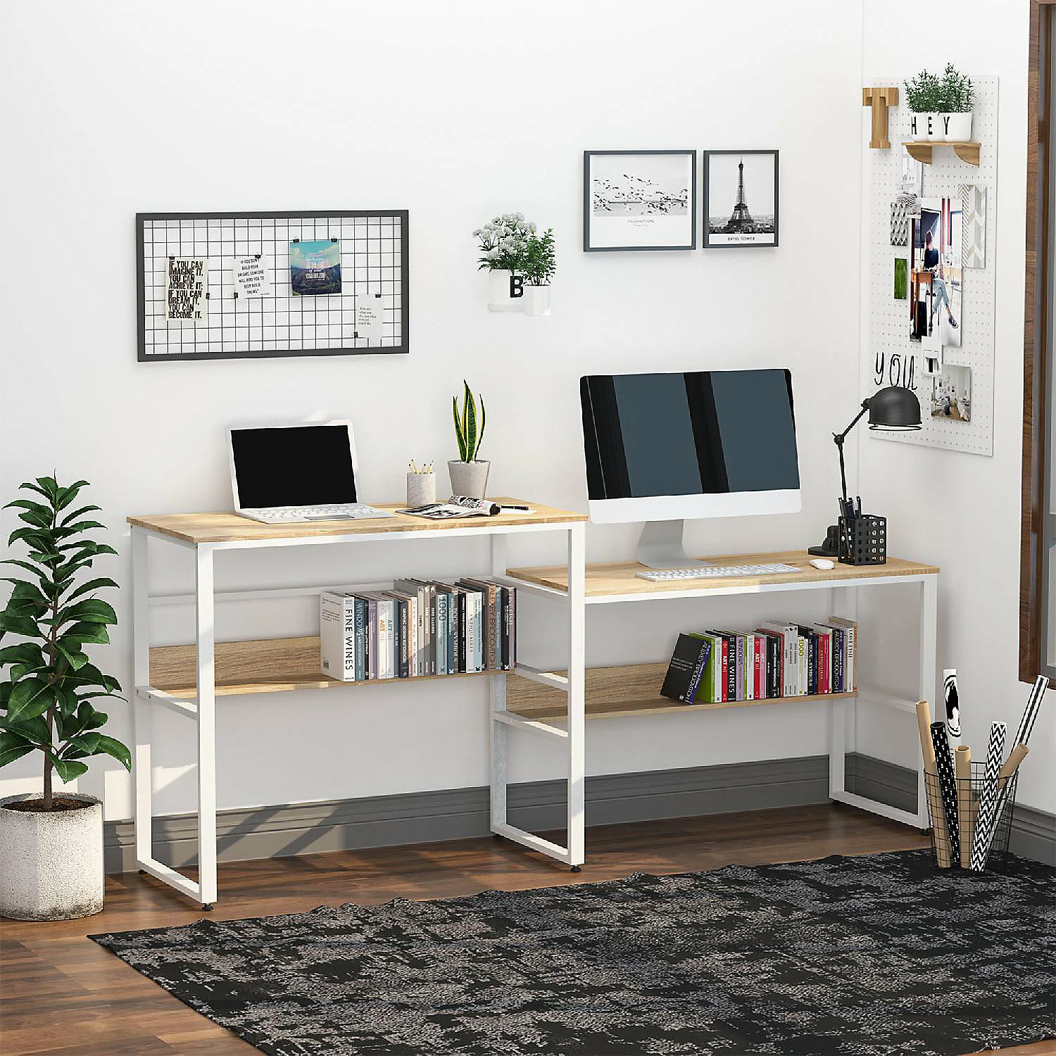 Best Sale π HOMCOM 86 Inch Two Person Desk Double Computer Table Writing Desk with Open Shelves Long Storage Workstation for Home Office White and Natural π₯ 6 Best Sale π HOMCOM 86 Inch Two Person Desk Double Computer Table Writing Desk with Open Shelves Long Storage Workstation for Home Office White and Natural π₯ - Image 4