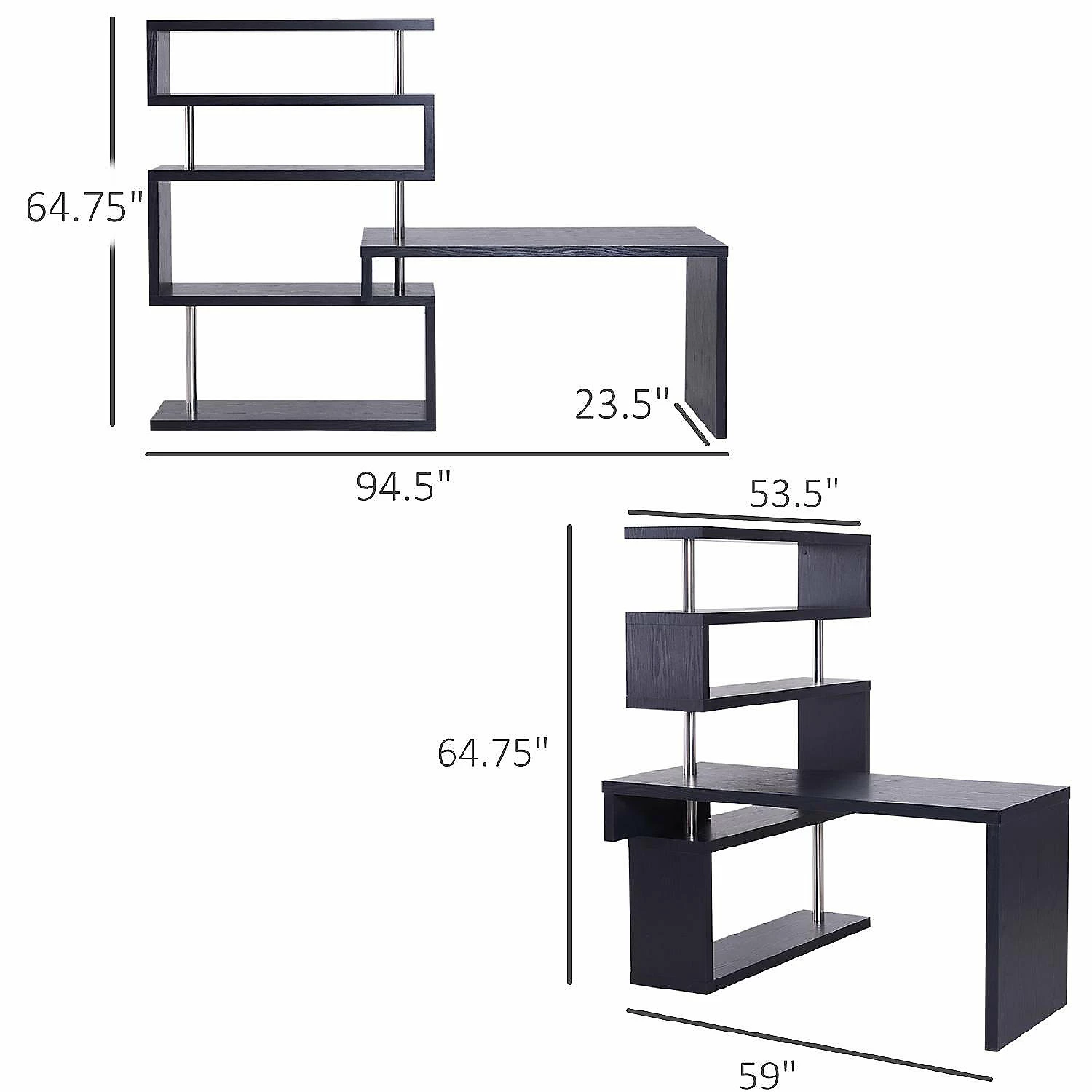 Promo ๐ HOMCOM 94" 4 Tier Rotating Versatile L Shaped Computer Desk Writing Table with Display Shelves and Steel Frame Black ๐ 4 Promo ๐ HOMCOM 94" 4 Tier Rotating Versatile L Shaped Computer Desk Writing Table with Display Shelves and Steel Frame Black ๐ - Image 2