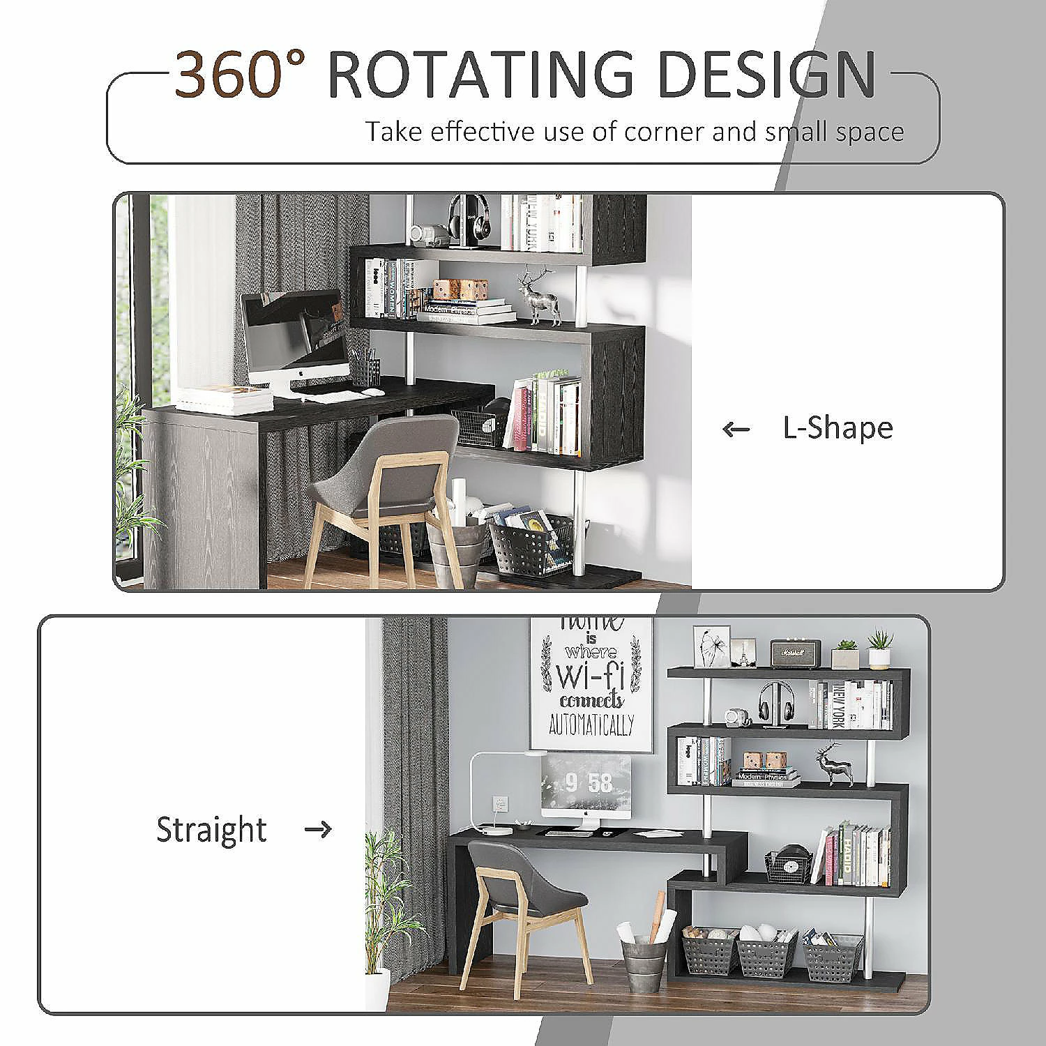 Promo ๐ HOMCOM 94" 4 Tier Rotating Versatile L Shaped Computer Desk Writing Table with Display Shelves and Steel Frame Black ๐ 5 Promo ๐ HOMCOM 94" 4 Tier Rotating Versatile L Shaped Computer Desk Writing Table with Display Shelves and Steel Frame Black ๐ - Image 3