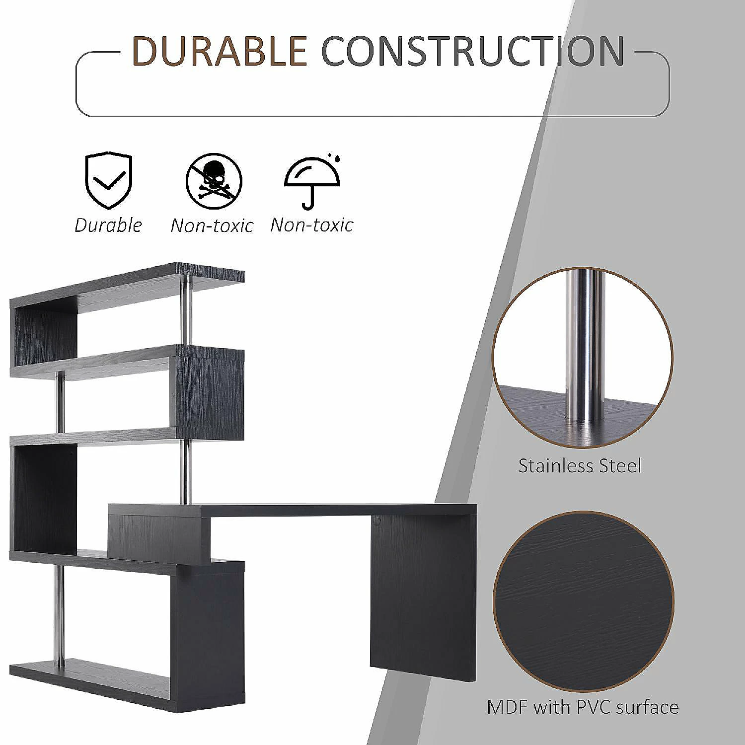 Promo ๐ HOMCOM 94" 4 Tier Rotating Versatile L Shaped Computer Desk Writing Table with Display Shelves and Steel Frame Black ๐ 6 Promo ๐ HOMCOM 94" 4 Tier Rotating Versatile L Shaped Computer Desk Writing Table with Display Shelves and Steel Frame Black ๐ - Image 4
