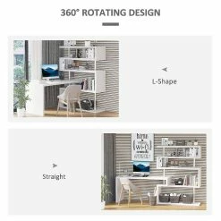 Coupon ⭐ HOMCOM 94" 4 Tier Rotating Versatile L Shaped Computer Desk Writing Table with Display Shelves and Steel Frame White ✨ -BTSE Shop homcom 94 4 tier rotating versatile l shaped computer desk writing table with display shelves and steel frame white14225383 a02NOWA
