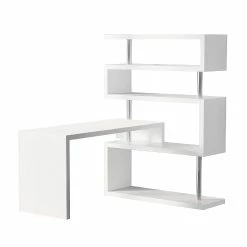 Coupon ⭐ HOMCOM 94" 4 Tier Rotating Versatile L Shaped Computer Desk Writing Table with Display Shelves and Steel Frame White ✨