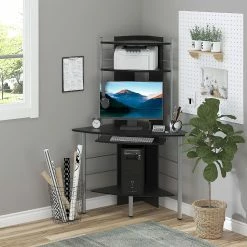 Best Pirce 🛒 HOMCOM Arch Tower Computer Desk Compact Modern Home Office Writing Workstation P2 MDF With Keyboard Tray And Shelves Black 😉 -BTSE Shop homcom arch tower computer desk compact modern home office writing workstation p2 mdf with keyboard tray and shelves black14225430 a02NOWA