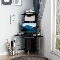 Best Pirce 🛒 HOMCOM Arch Tower Computer Desk Compact Modern Home Office Writing Workstation P2 MDF With Keyboard Tray And Shelves Black 😉 -BTSE Shop homcom arch tower computer desk compact modern home office writing workstation p2 mdf with keyboard tray and shelves black14225430 a03NOWA