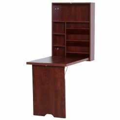 Coupon ✨ HOMCOM Compact Fold Out Wall Mounted Convertible Desk With Storage Mahogany 👍