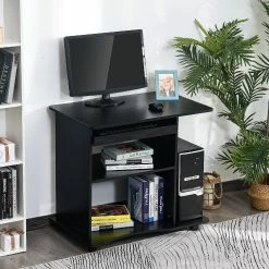 Outlet 🤩 HOMCOM Computer Desk Cart Mobile Small Office Workstation with Slide Out Keyboard Tray Adjustable Shelf and CPU Stand Black ⭐ -BTSE Shop homcom computer desk cart mobile small office workstation with slide out keyboard tray adjustable shelf and cpu stand black14225409 a02NOWA