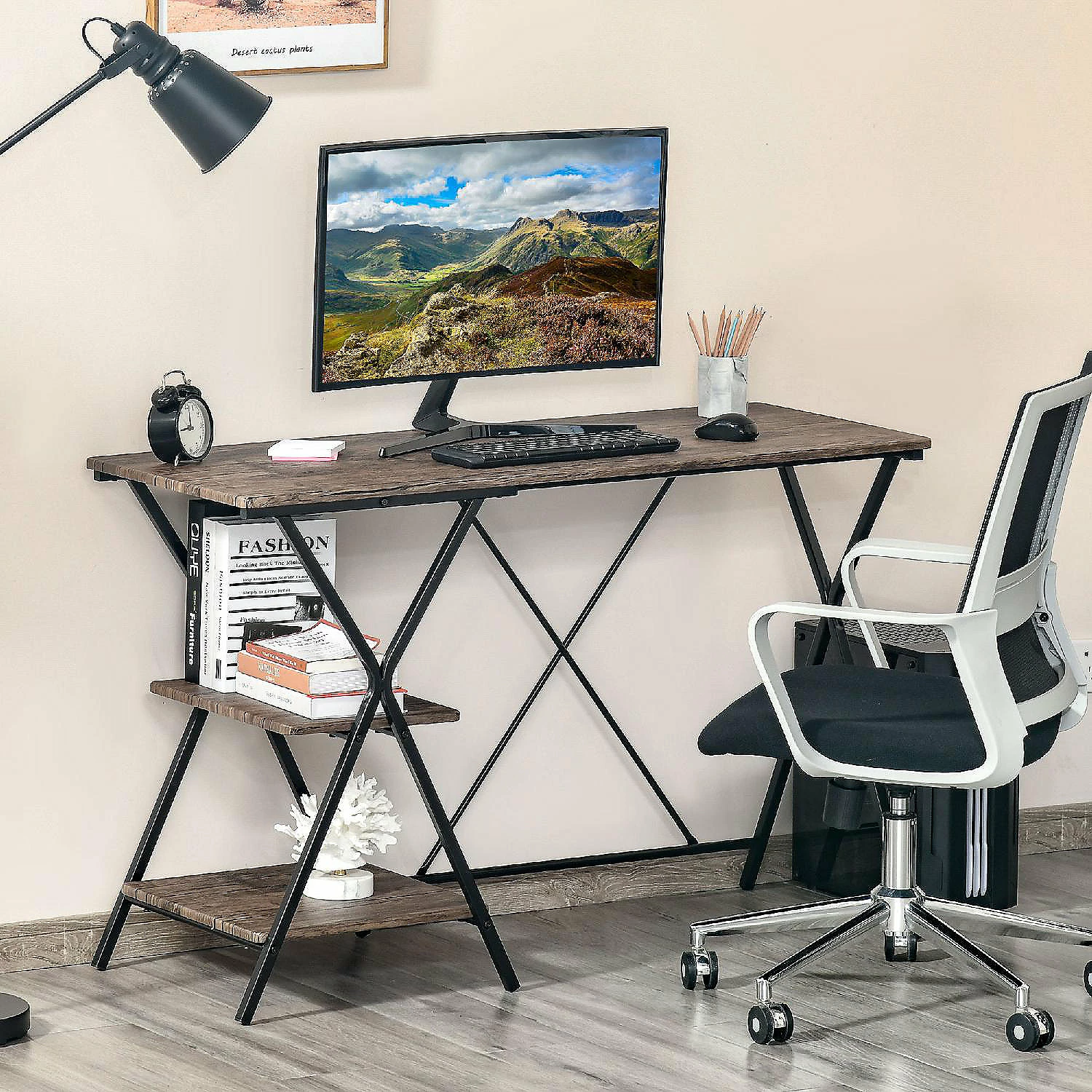 Promo 😉 HOMCOM Computer Desk with Shelves Wood Grain Writing Desk with 2 Tier Storage Shelves Home Office Desk Study Table Work Desk Corner Desk Brown ✔️ 4 Promo 😉 HOMCOM Computer Desk with Shelves Wood Grain Writing Desk with 2 Tier Storage Shelves Home Office Desk Study Table Work Desk Corner Desk Brown ✔️ - Image 2