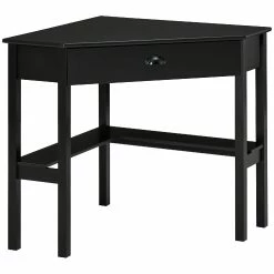 Wholesale ⭐ HOMCOM Corner Desk Triangle Computer Desk with Drawer and Storage Shelves for Small Space Home Office Workstation for Living Room Bedroom Black 🎉