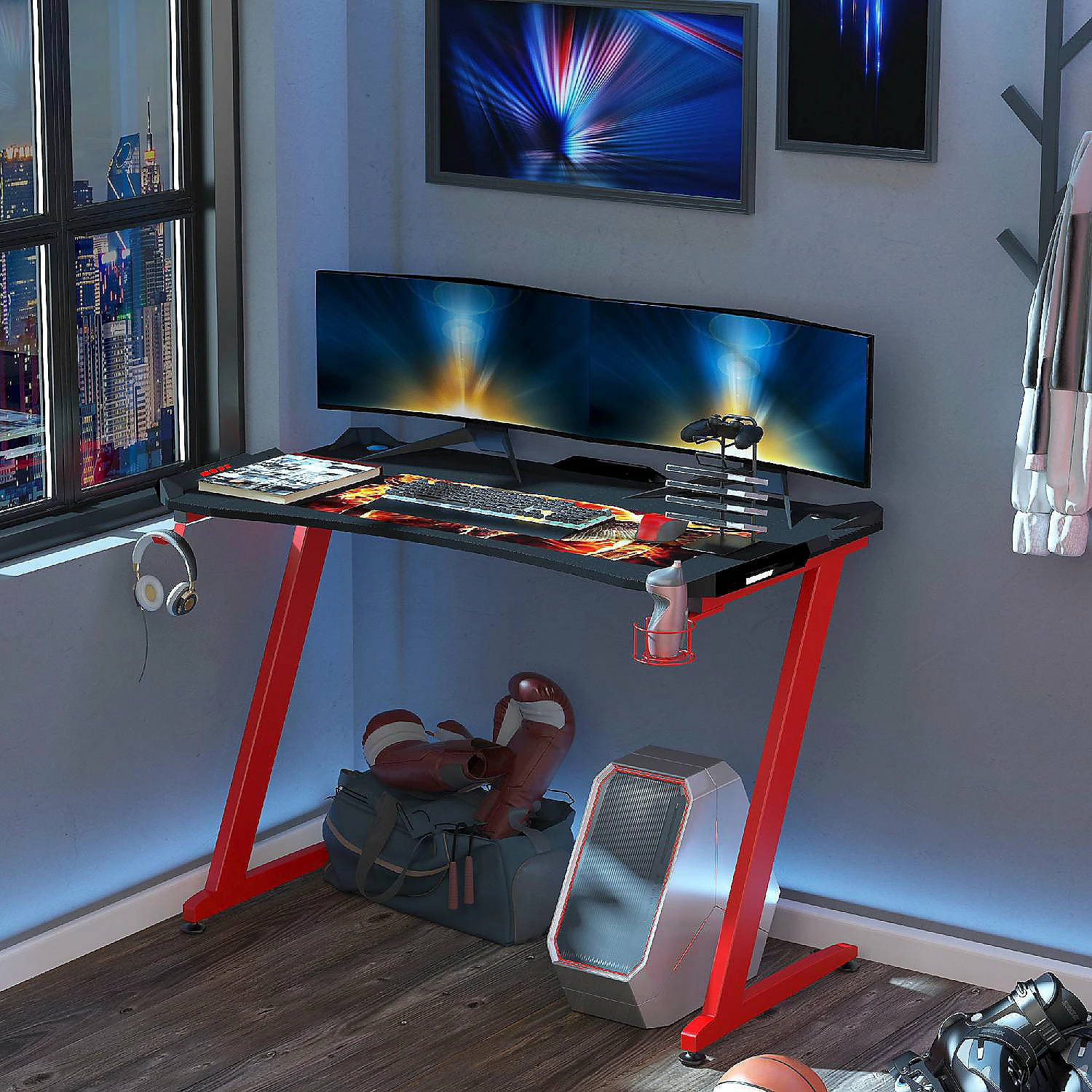 Best Sale ๐ HOMCOM Gaming Desk with Large Tabletop Office Desk with Cup Holder and Headphone Hook Black / Red ๐ 4 Best Sale ๐ HOMCOM Gaming Desk with Large Tabletop Office Desk with Cup Holder and Headphone Hook Black / Red ๐ - Image 2