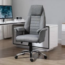 Discount ⭐ HOMCOM High Back Fabric Executive Chair with Padded Armrests Ergonomic Home Office Chair with Headrest Adjustable Height Light Grey 😀 -BTSE Shop homcom high back fabric executive chair with padded armrests ergonomic home office chair with headrest adjustable height light grey14225485 a02NOWA
