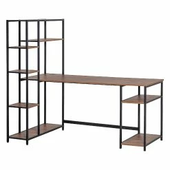 Outlet ❤️ HOMCOM Industrial Style Home Office Computer Desk with Display Storage Shelves CPU Stand and Strong Frame Black/Walnut 🛒