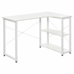 Best deal ๐ HOMCOM L Shaped Computer Desk Home Office Corner Desk Study Workstation Table with with Wide Desktop 2 Side Shelves Steel Frame White ๐ฅฐ