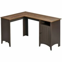 New ๐ฅ HOMCOM L Shaped Computer Desk with Open Shelf and Storage Cabinet Corner Writing Desk with Adjustable Shelf Home Office Workstation Coffee and Walnut ๐คฉ