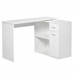 Best reviews of 😉 HOMCOM L Shaped Corner Computer Desk Workstation with Rotating Storage Shelves and Drawer for Home and Office White ⌛