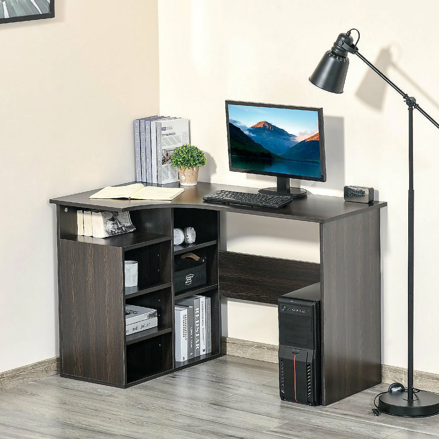 Buy ๐ฏ HOMCOM L Shaped Corner Home Office Computer Desk Study Table PC Workstation with Storage Shelf Space Saving Black Wood Grain ๐ 6 Buy ๐ฏ HOMCOM L Shaped Corner Home Office Computer Desk Study Table PC Workstation with Storage Shelf Space Saving Black Wood Grain ๐ - Image 4
