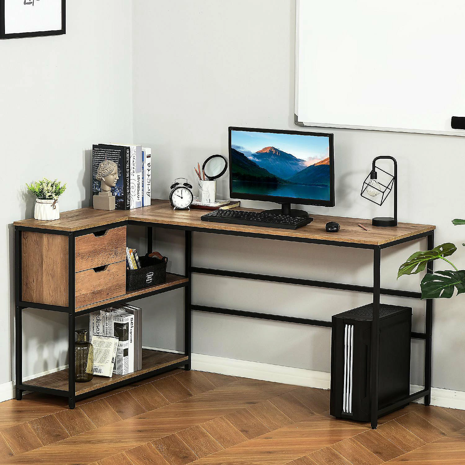 Best reviews of ๐ HOMCOM L Shaped Home Offie Computer Desk with Storage Shelves 2 Dawers and Industrial Steel Frame Black/Brown ๐ 4 Best reviews of ๐ HOMCOM L Shaped Home Offie Computer Desk with Storage Shelves 2 Dawers and Industrial Steel Frame Black/Brown ๐ - Image 2