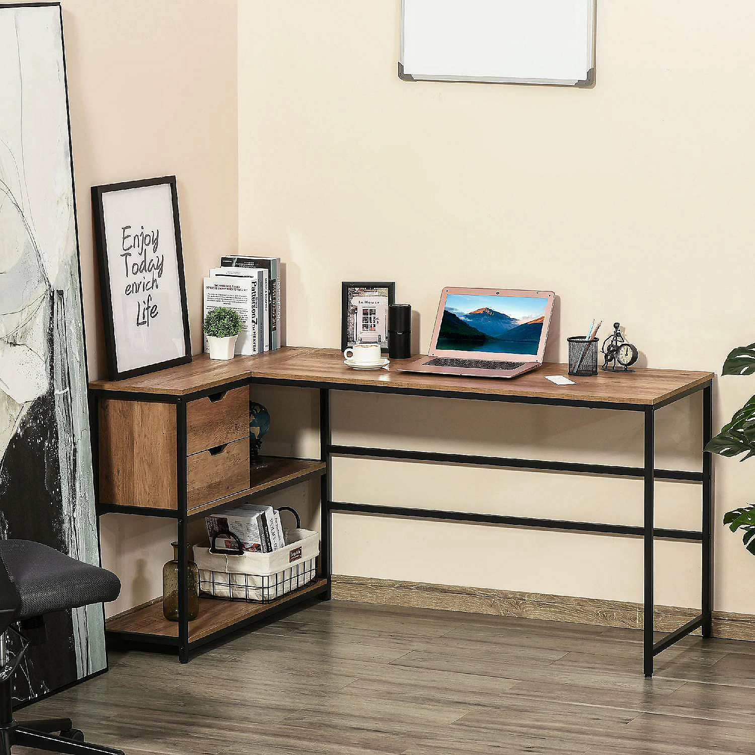 Best reviews of ๐ HOMCOM L Shaped Home Offie Computer Desk with Storage Shelves 2 Dawers and Industrial Steel Frame Black/Brown ๐ 6 Best reviews of ๐ HOMCOM L Shaped Home Offie Computer Desk with Storage Shelves 2 Dawers and Industrial Steel Frame Black/Brown ๐ - Image 4
