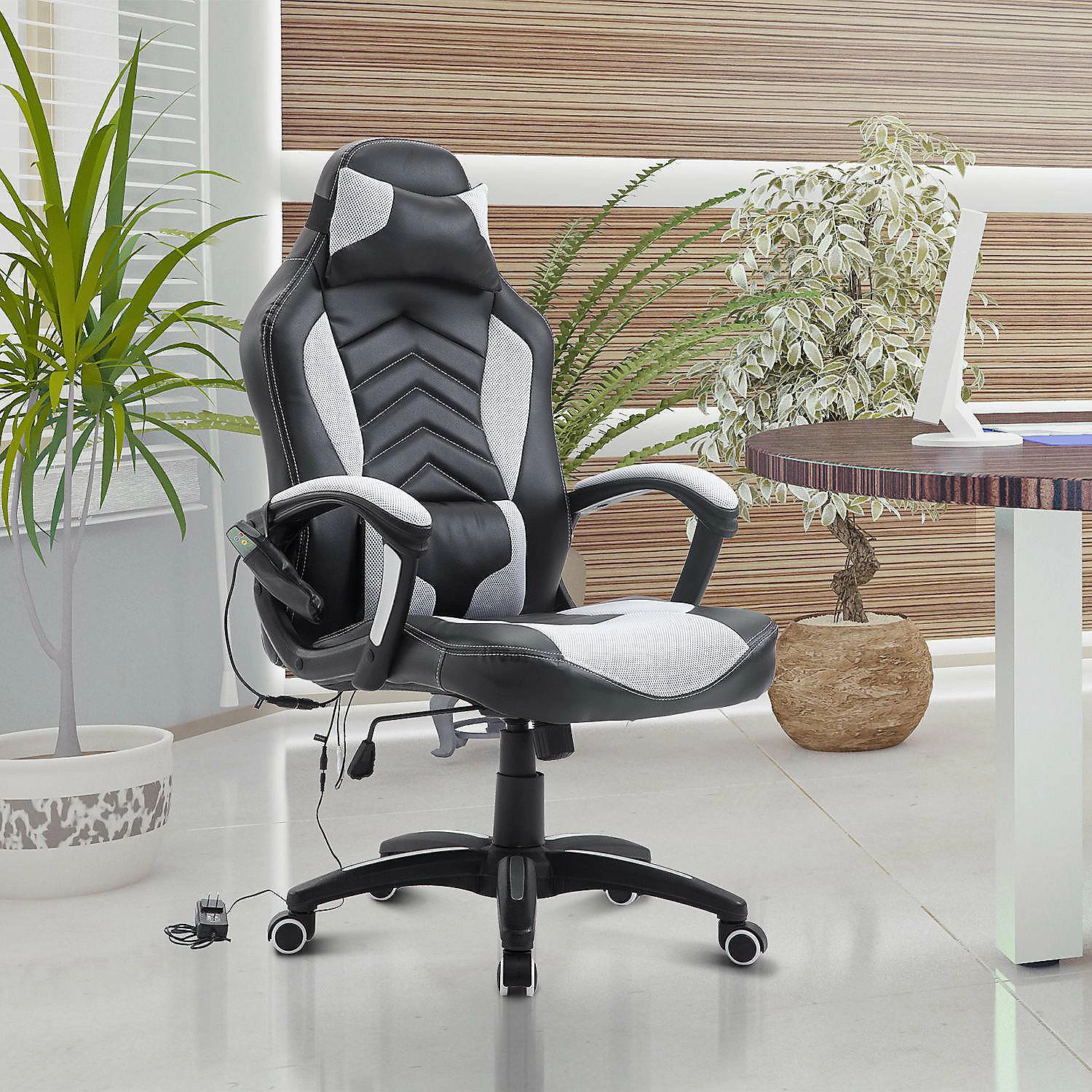 Cheap ⭐ HOMCOM Massage Computer Gaming Chair Racing Style Ergonomic Heated Desk Chair Swivel Rolling Chair 6 Vibrating Point Headrest and Adjustable Height White / Black ⭐ 5 Cheap ⭐ HOMCOM Massage Computer Gaming Chair Racing Style Ergonomic Heated Desk Chair Swivel Rolling Chair 6 Vibrating Point Headrest and Adjustable Height White / Black ⭐ - Image 3