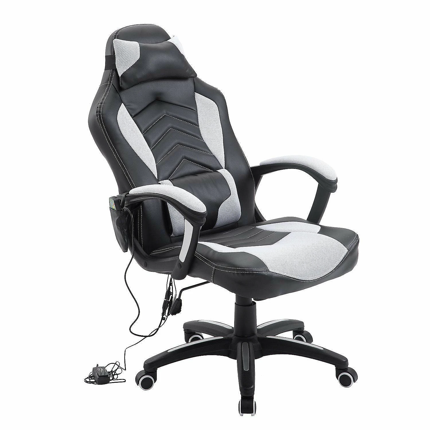 Cheap ⭐ HOMCOM Massage Computer Gaming Chair Racing Style Ergonomic Heated Desk Chair Swivel Rolling Chair 6 Vibrating Point Headrest and Adjustable Height White / Black ⭐ 3 Cheap ⭐ HOMCOM Massage Computer Gaming Chair Racing Style Ergonomic Heated Desk Chair Swivel Rolling Chair 6 Vibrating Point Headrest and Adjustable Height White / Black ⭐