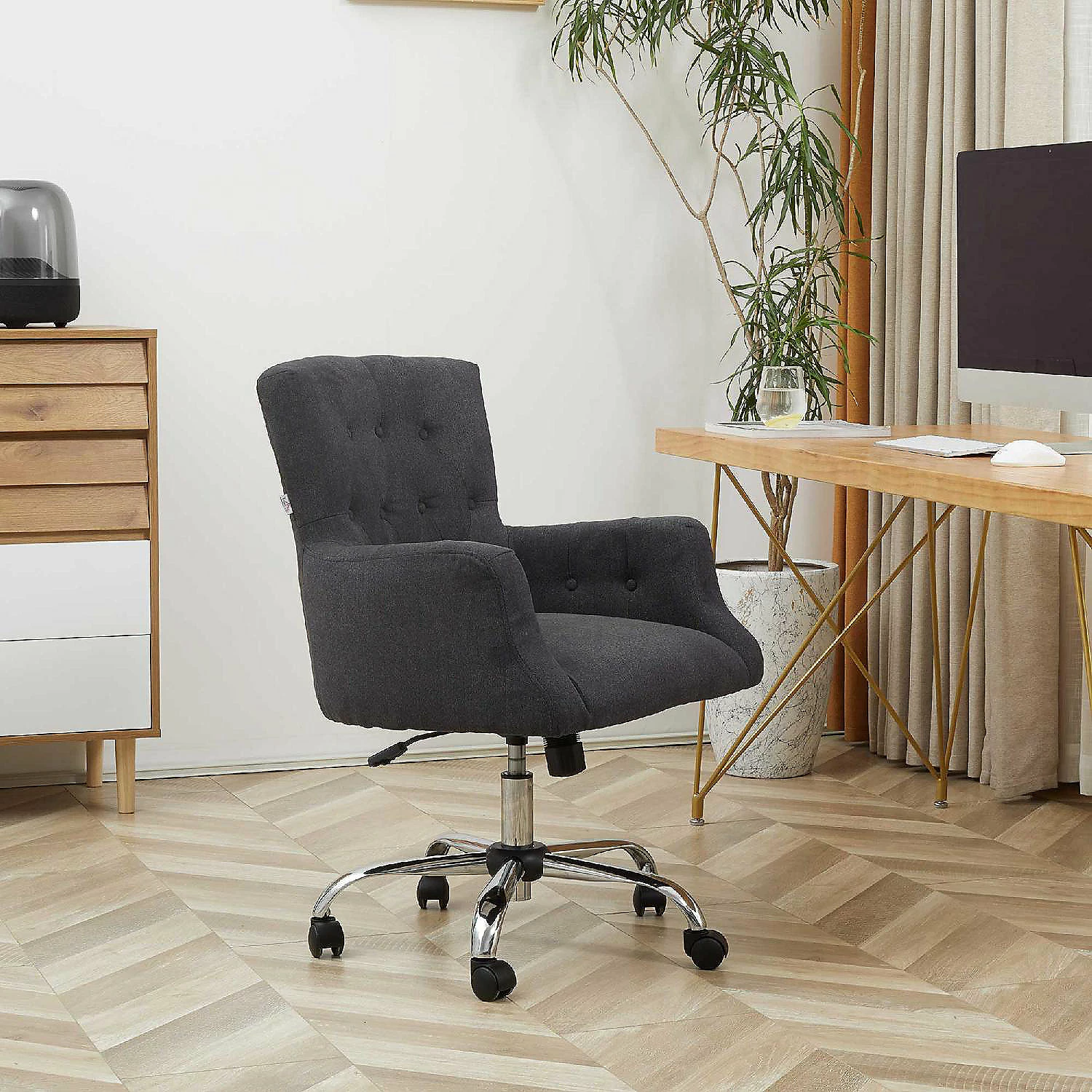 Wholesale ๐ฏ HOMCOM Mid Back Modern Home Office Chair with Tufted Button Design and Padded Armrests Swivel Computer Desk Chair for Study Living Room Bedroom Carbon Black ๐ 5 Wholesale ๐ฏ HOMCOM Mid Back Modern Home Office Chair with Tufted Button Design and Padded Armrests Swivel Computer Desk Chair for Study Living Room Bedroom Carbon Black ๐ - Image 3