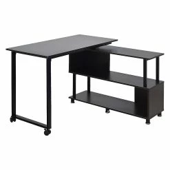 Best reviews of ๐ HOMCOM Mobile L Shaped Rotating Computer Desk with Storage Shelves Moveable Rolling Writing Table Home Office Study Workstation for Home Office Coffee ๐