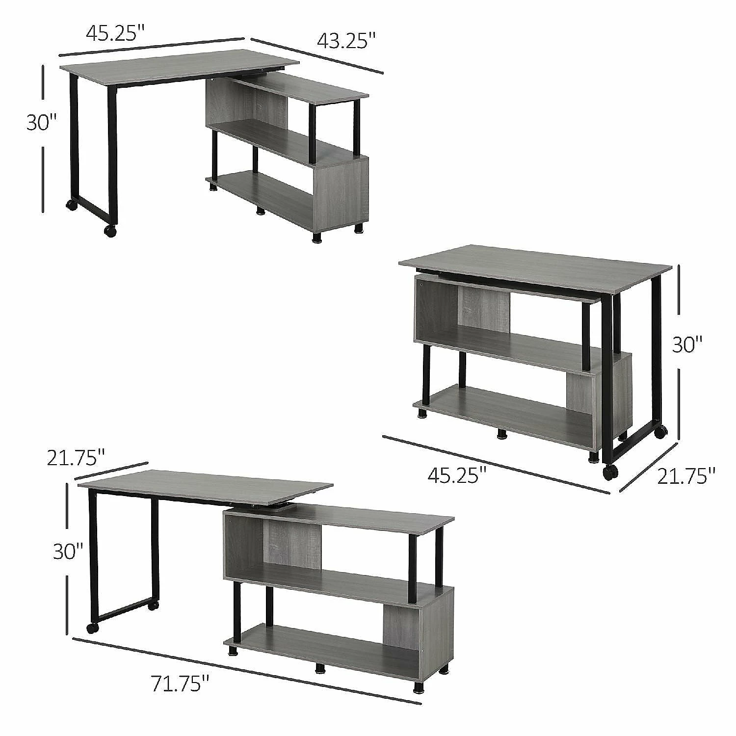 Promo ๐ HOMCOM Mobile L Shaped Rotating Computer Desk with Storage Shelves Moveable Rolling Writing Table Home Office Study Workstation for Home Office Grey โจ 6 Promo ๐ HOMCOM Mobile L Shaped Rotating Computer Desk with Storage Shelves Moveable Rolling Writing Table Home Office Study Workstation for Home Office Grey โจ - Image 4