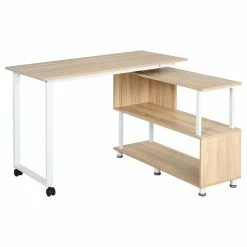 Deals โค๏ธ HOMCOM Mobile L Shaped Rotating Computer Desk with Storage Shelves Moveable Rolling Writing Table Home Office Study Workstation for Home Office Oak ๐ฏ
