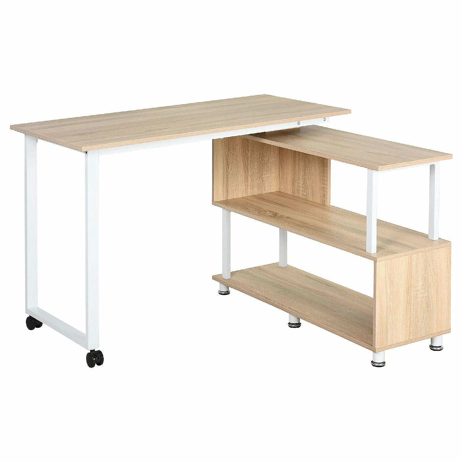 Deals โค๏ธ HOMCOM Mobile L Shaped Rotating Computer Desk with Storage Shelves Moveable Rolling Writing Table Home Office Study Workstation for Home Office Oak ๐ฏ 3 Deals โค๏ธ HOMCOM Mobile L Shaped Rotating Computer Desk with Storage Shelves Moveable Rolling Writing Table Home Office Study Workstation for Home Office Oak ๐ฏ