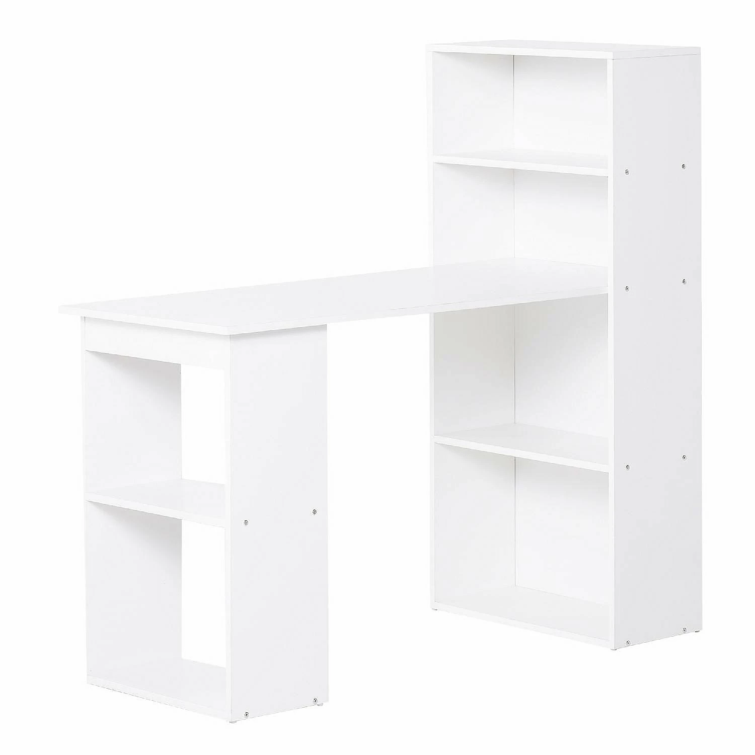 Outlet ❤️ HOMCOM Modern Compact Computer Desk with 6 Tier Storage Shelves Combo Writing Table Workstation with Bookshelf for Home Office White ⌛ 4 Outlet ❤️ HOMCOM Modern Compact Computer Desk with 6 Tier Storage Shelves Combo Writing Table Workstation with Bookshelf for Home Office White ⌛ - Image 2