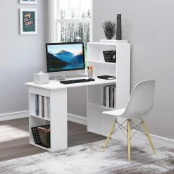 Outlet ❤️ HOMCOM Modern Compact Computer Desk with 6 Tier Storage Shelves Combo Writing Table Workstation with Bookshelf for Home Office White ⌛ 9 Outlet ❤️ HOMCOM Modern Compact Computer Desk with 6 Tier Storage Shelves Combo Writing Table Workstation with Bookshelf for Home Office White ⌛ -BTSE Shop homcom modern compact computer desk with 6 tier storage shelves combo writing table workstation with bookshelf for home office white14225327 a03NOWA