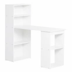Outlet ❤️ HOMCOM Modern Compact Computer Desk with 6 Tier Storage Shelves Combo Writing Table Workstation with Bookshelf for Home Office White ⌛
