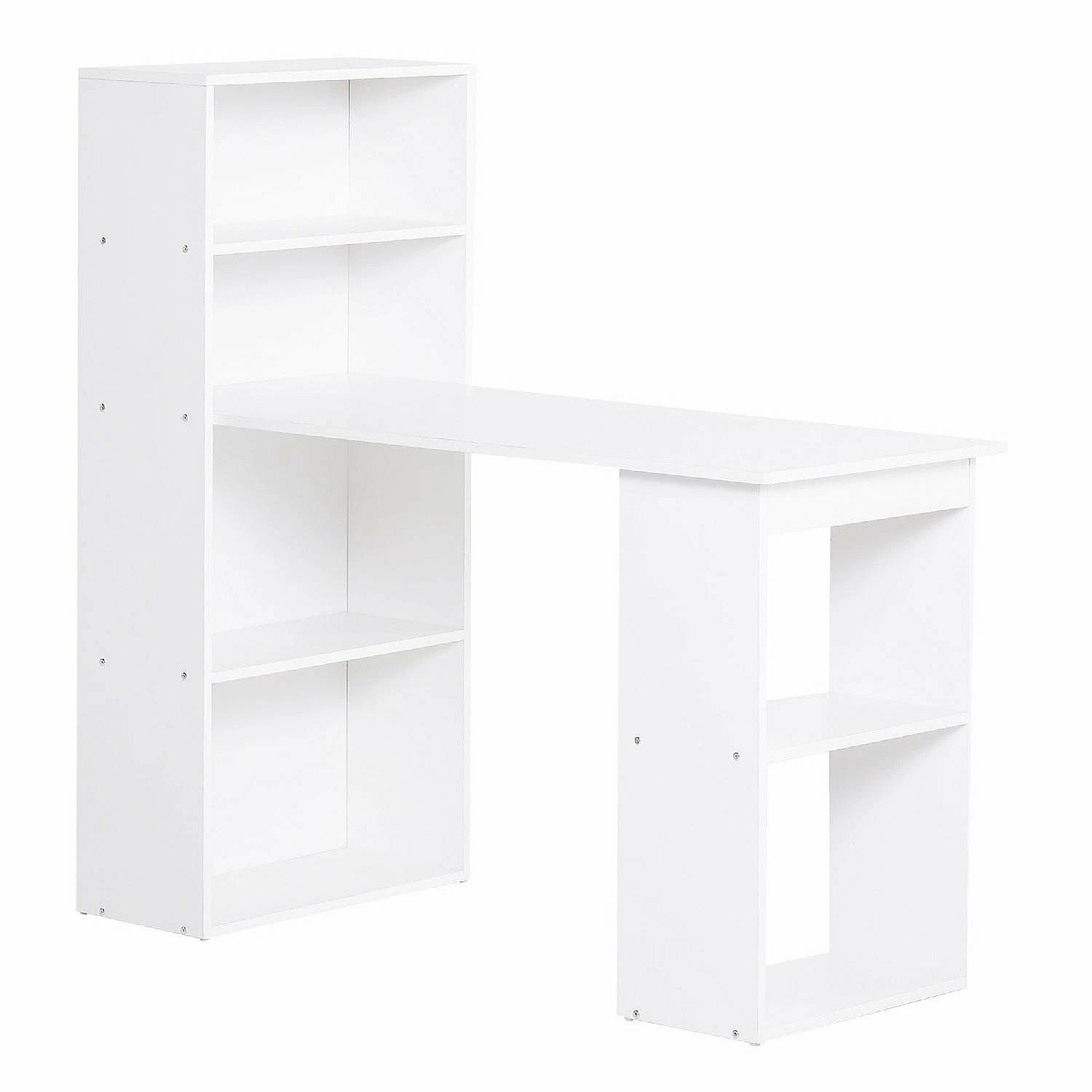 Outlet ❤️ HOMCOM Modern Compact Computer Desk with 6 Tier Storage Shelves Combo Writing Table Workstation with Bookshelf for Home Office White ⌛ 3 Outlet ❤️ HOMCOM Modern Compact Computer Desk with 6 Tier Storage Shelves Combo Writing Table Workstation with Bookshelf for Home Office White ⌛