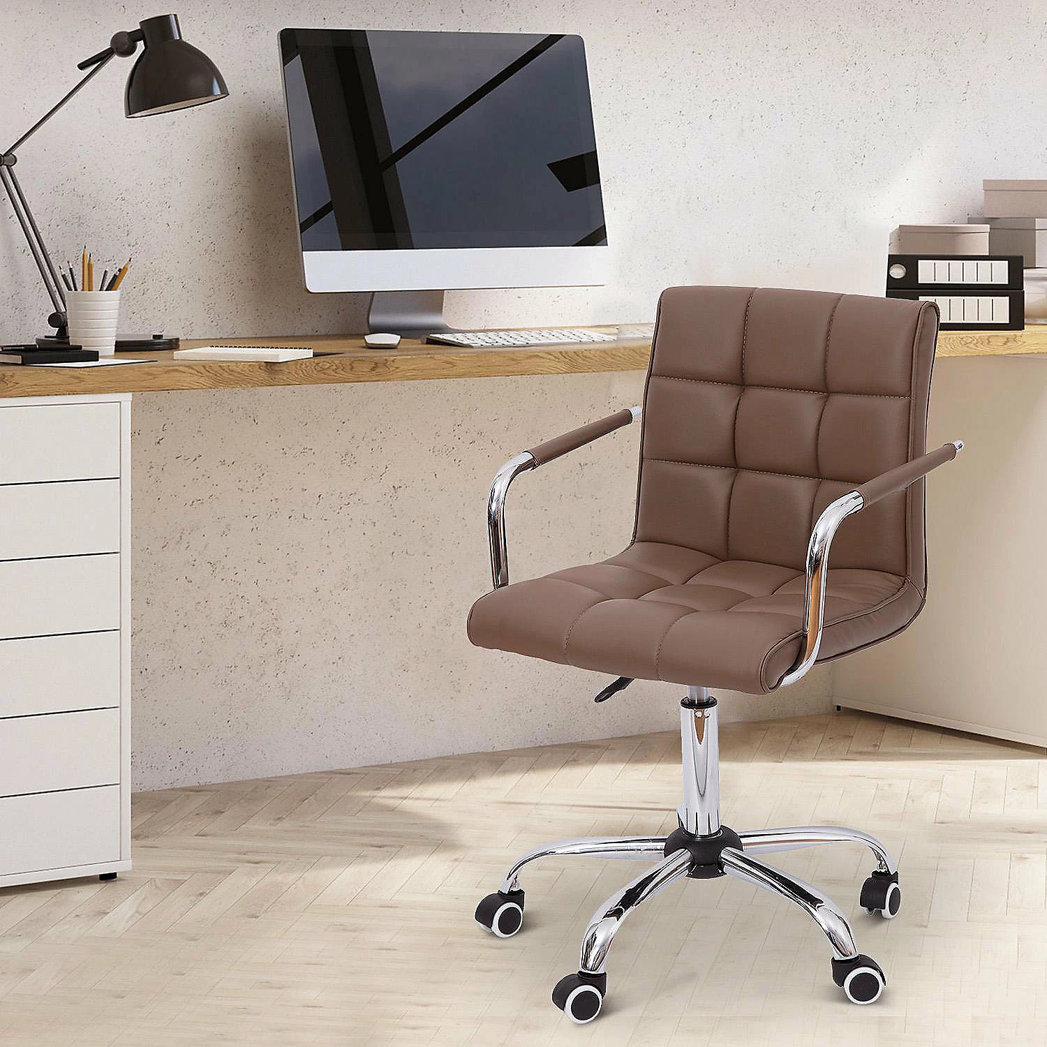 Cheap 🤩 HOMCOM Modern Computer Desk Office Chair with Upholstered PU Leather Adjustable Heights Swivel 360 Wheels Brown ❤️ 6 Cheap 🤩 HOMCOM Modern Computer Desk Office Chair with Upholstered PU Leather Adjustable Heights Swivel 360 Wheels Brown ❤️ - Image 4