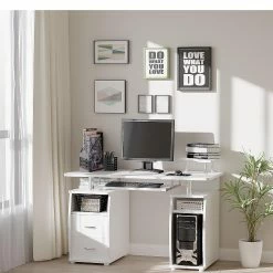 Top 10 😀 HOMCOM Multi Function Computer Desk Home Office Workstation with Keyboard Tray Elevated ShelfSliding Scanner Shelf and CPU Stand White 😉 -BTSE Shop homcom multi function computer desk home office workstation with keyboard tray elevated shelfsliding scanner shelf and cpu stand white14225388 a02NOWA