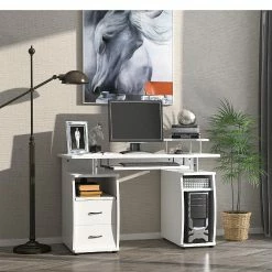 Top 10 😀 HOMCOM Multi Function Computer Desk Home Office Workstation with Keyboard Tray Elevated ShelfSliding Scanner Shelf and CPU Stand White 😉 -BTSE Shop homcom multi function computer desk home office workstation with keyboard tray elevated shelfsliding scanner shelf and cpu stand white14225388 a03NOWA