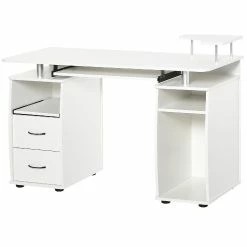Top 10 😀 HOMCOM Multi Function Computer Desk Home Office Workstation with Keyboard Tray Elevated ShelfSliding Scanner Shelf and CPU Stand White 😉