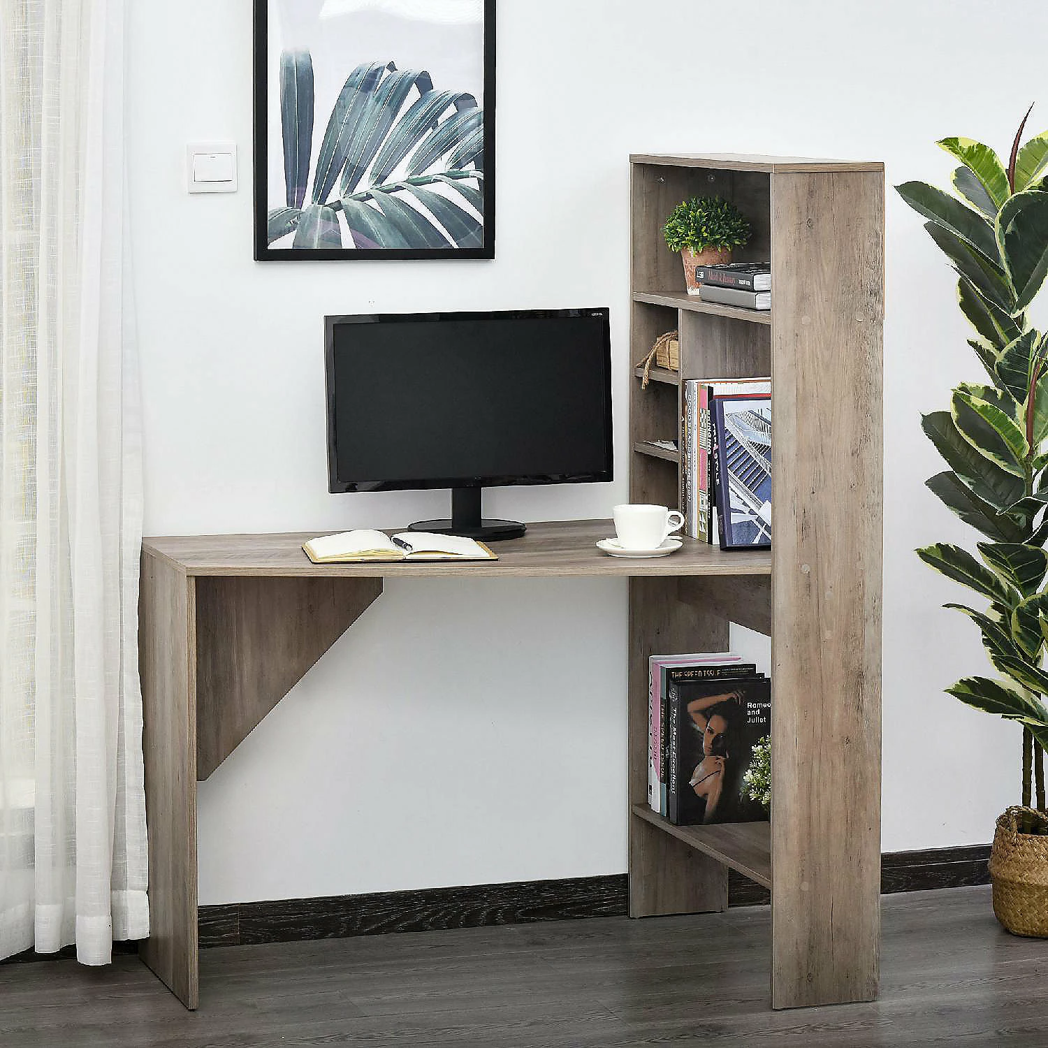 Best Pirce ๐ โHOMCOM Nordic Style Computer Desk with Hutch and Storage Shelves PC Laptop Writing Table Home Office Workstation Grey โ 4 Best Pirce ๐ โHOMCOM Nordic Style Computer Desk with Hutch and Storage Shelves PC Laptop Writing Table Home Office Workstation Grey โ - Image 2