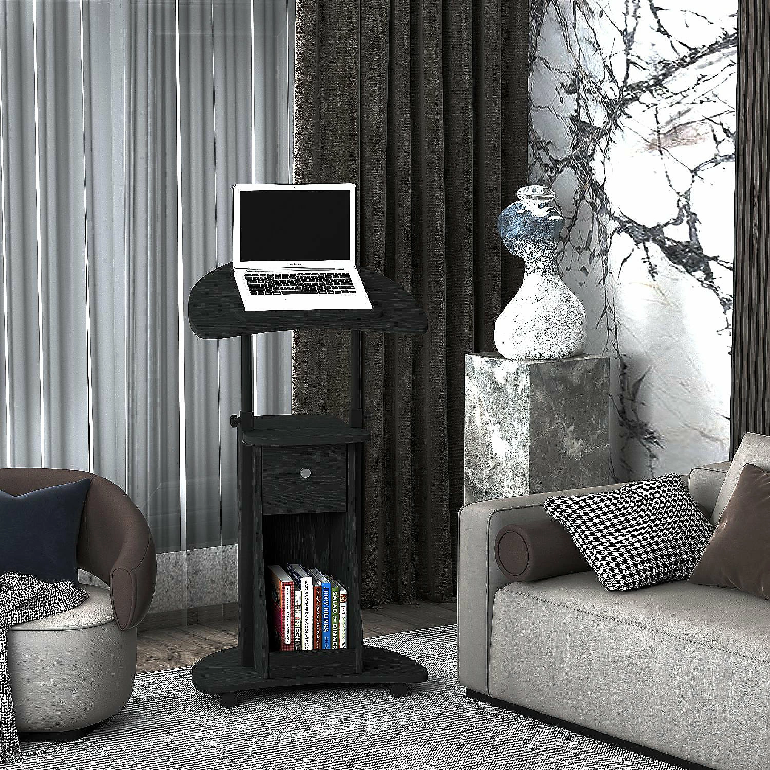 Discount 🧨 HOMCOM Sit to Stand Mobile Laptop Cart with drawer Height Adjustable Rolling Podium Desk Stand with Swivel Top and Storage Black 😀 5 Discount 🧨 HOMCOM Sit to Stand Mobile Laptop Cart with drawer Height Adjustable Rolling Podium Desk Stand with Swivel Top and Storage Black 😀 - Image 3