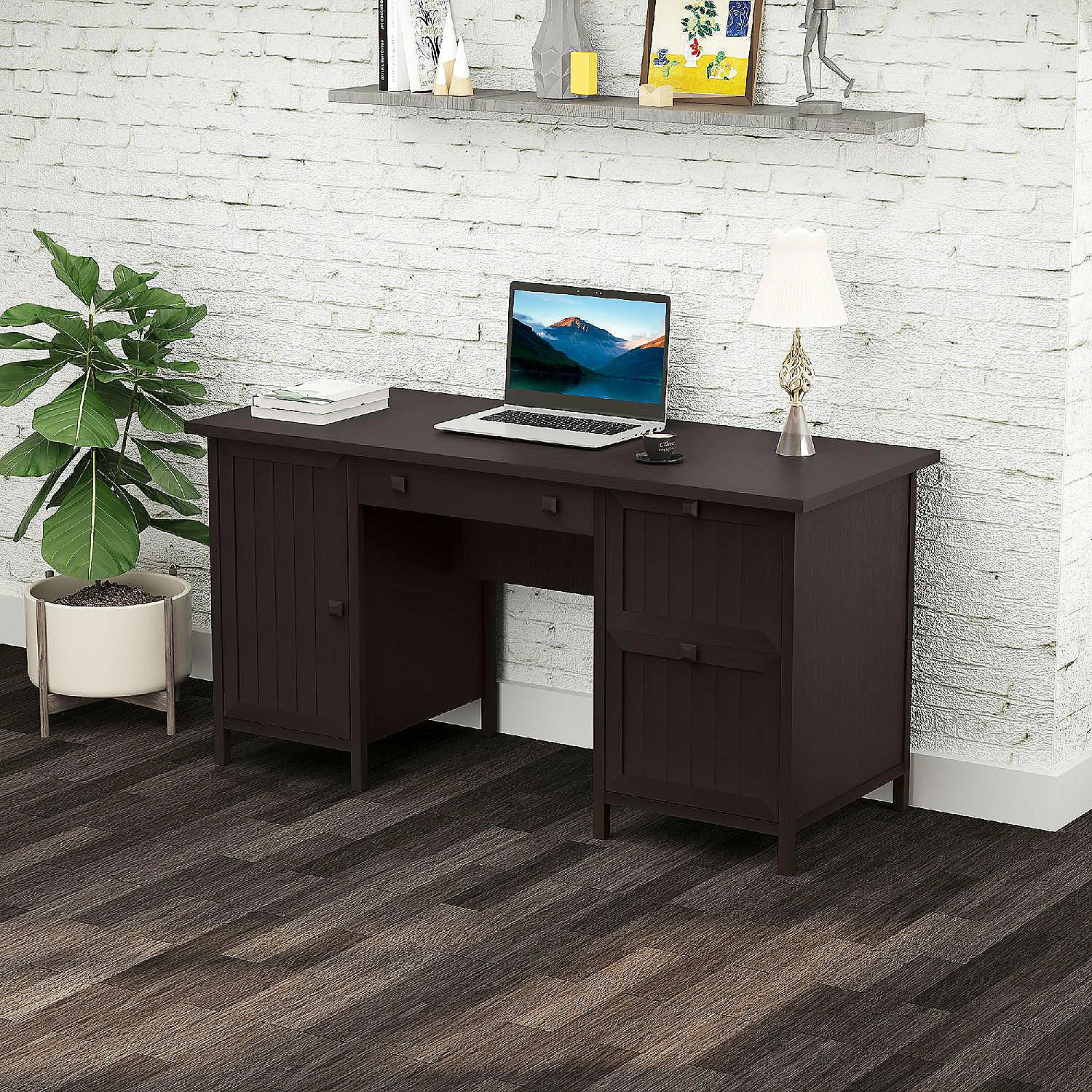 Outlet ๐งจ HOMCOM Vintage Executive Computer Desk Home Office Work station Student Table with Cabinet and 3 Drawers for Hanging Files Brown ๐ 4 Outlet ๐งจ HOMCOM Vintage Executive Computer Desk Home Office Work station Student Table with Cabinet and 3 Drawers for Hanging Files Brown ๐ - Image 2