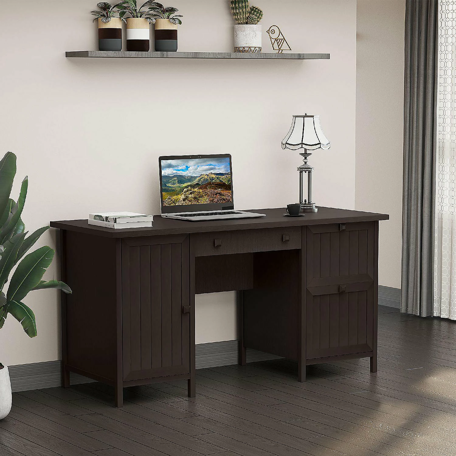 Outlet ๐งจ HOMCOM Vintage Executive Computer Desk Home Office Work station Student Table with Cabinet and 3 Drawers for Hanging Files Brown ๐ 5 Outlet ๐งจ HOMCOM Vintage Executive Computer Desk Home Office Work station Student Table with Cabinet and 3 Drawers for Hanging Files Brown ๐ - Image 3
