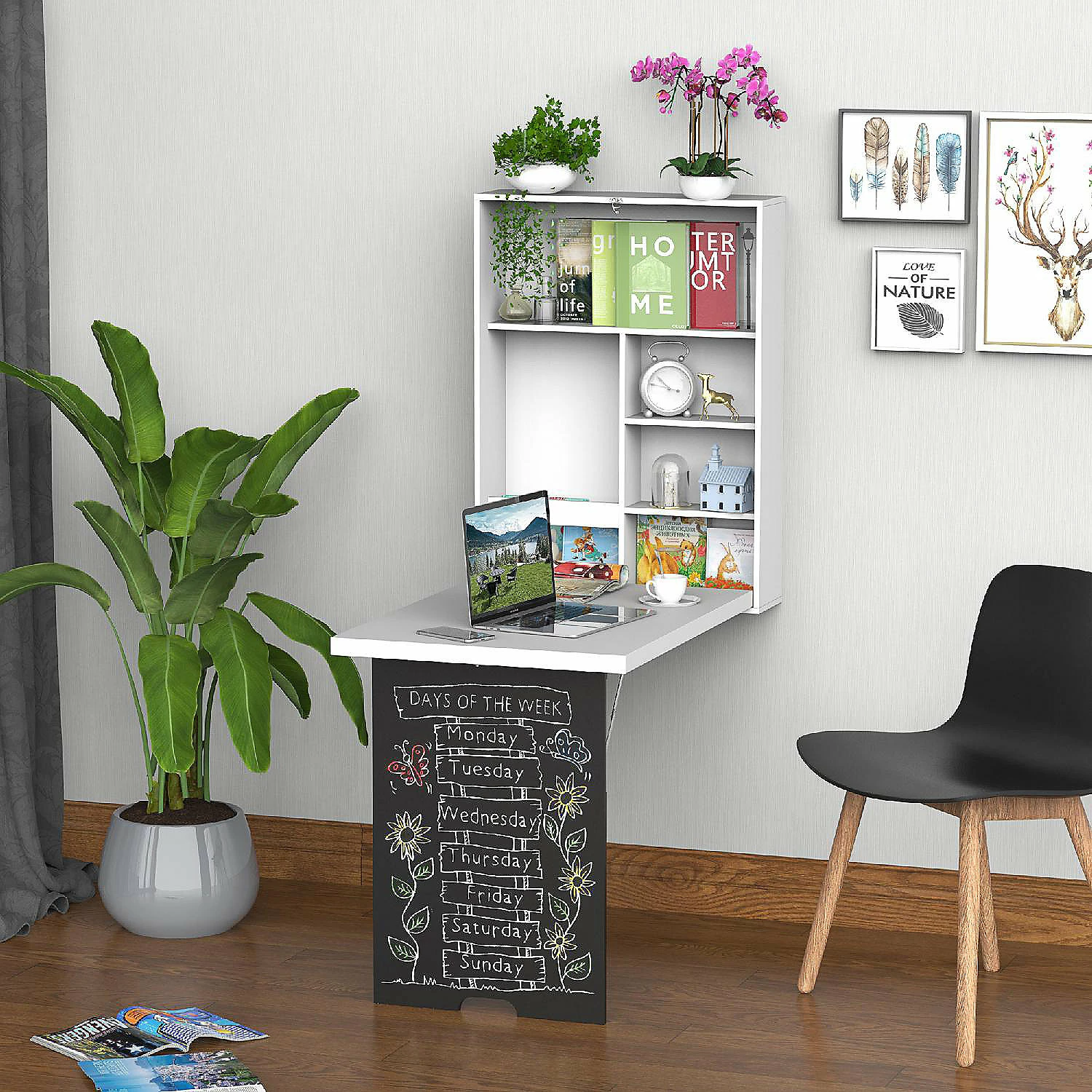 Buy ❤️ HOMCOM Wall Mounted Foldable Desk for Writing or Computer with a Blackboard for Notes Book Storage and Space Saving 🤩 4 Buy ❤️ HOMCOM Wall Mounted Foldable Desk for Writing or Computer with a Blackboard for Notes Book Storage and Space Saving 🤩 - Image 2