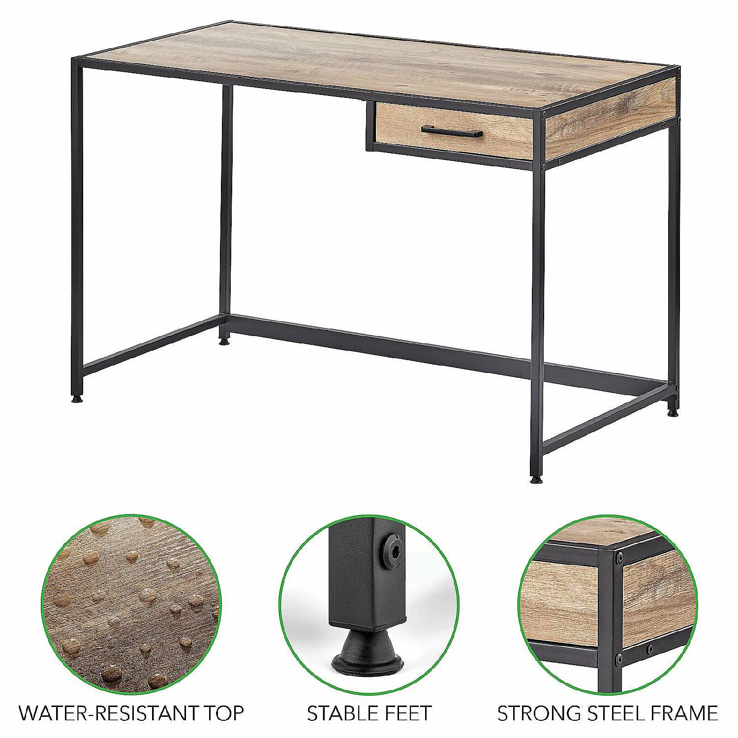New ๐ MDesign Metal & Wood Home Office Desk with Right Drawer - Black Frame/Gray Wash โจ 5 New ๐ MDesign Metal & Wood Home Office Desk with Right Drawer - Black Frame/Gray Wash โจ - Image 3