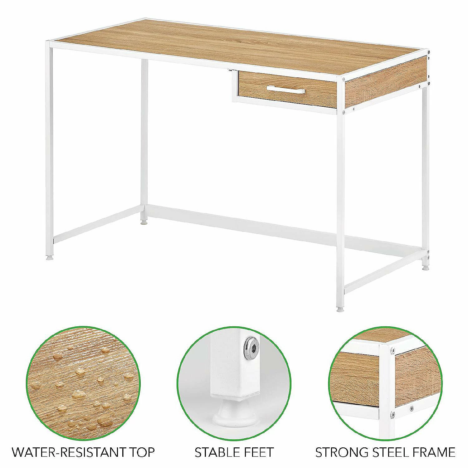 Brand new ❤️ MDesign Metal & Wood Home Office Desk with Right Drawer - White Frame/Wood Top 🌟 5 Brand new ❤️ MDesign Metal & Wood Home Office Desk with Right Drawer - White Frame/Wood Top 🌟 - Image 3