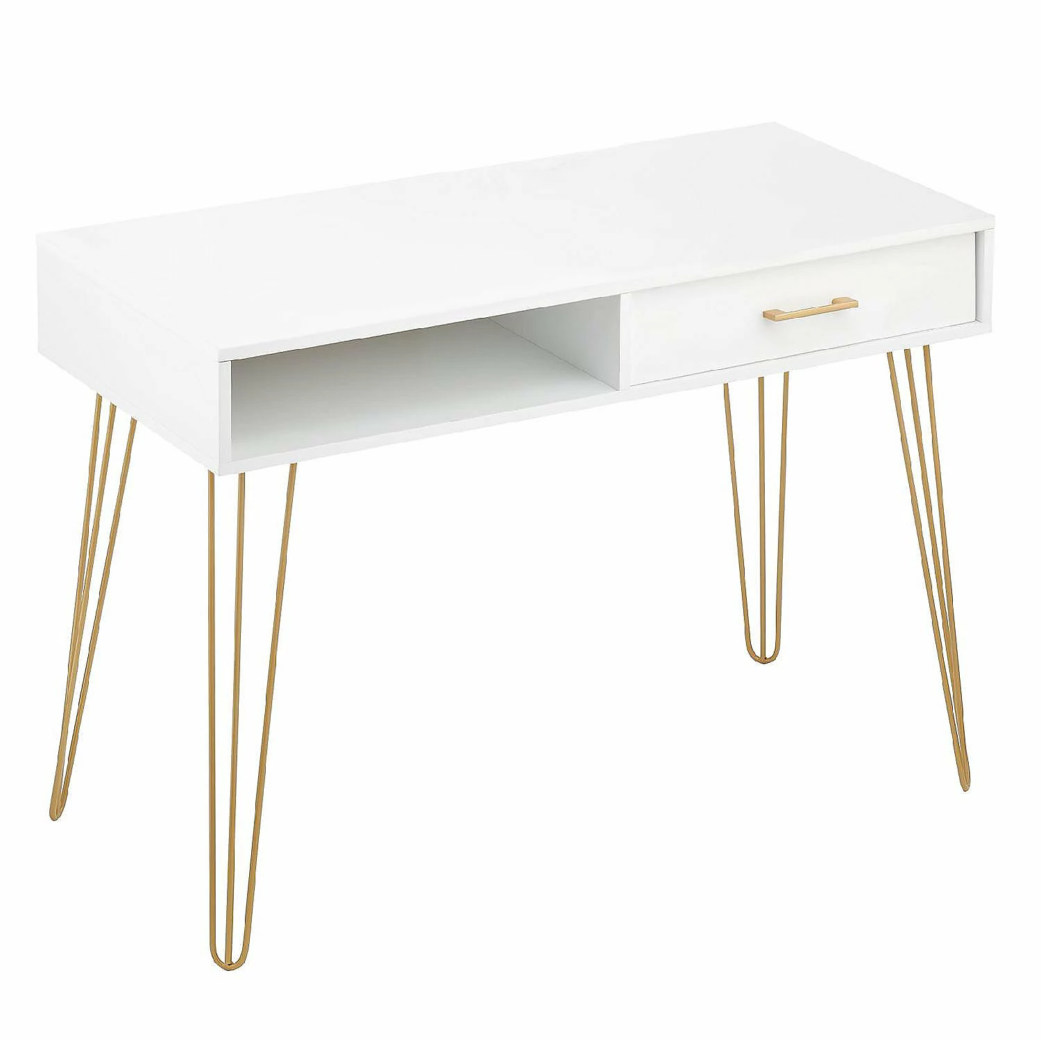 New ๐งจ MDesign Metal/Wood Modern Computer Desk, Simple Desk w/ Drawer, White/Soft Brass ๐ฏ 3 New ๐งจ MDesign Metal/Wood Modern Computer Desk, Simple Desk w/ Drawer, White/Soft Brass ๐ฏ
