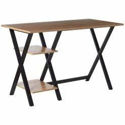 Best deal ✨ Offex Home Office Steel Frame X-Leg Wooden Table Top Writing Desk with 2 Storage Shelves 🧨