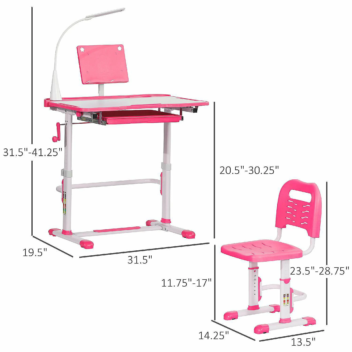 Best Pirce ๐ Qaba Kids Desk and Chair Set Height Adjustable Study Table and Chair with Tilt Desktop LED Lamp Pen Box Drawer Cup Holder and Pen Slots Pink โ 6 Best Pirce ๐ Qaba Kids Desk and Chair Set Height Adjustable Study Table and Chair with Tilt Desktop LED Lamp Pen Box Drawer Cup Holder and Pen Slots Pink โ - Image 4